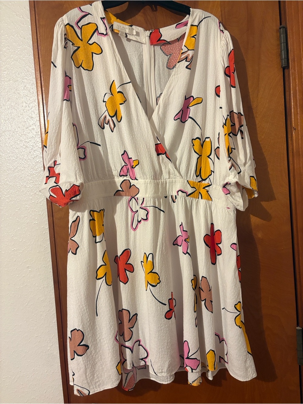 Ted Baker White Mini Dress with Yellow, Pink & Red Floral Print